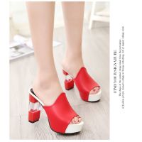 Summer Fish Head shoes Ultra High Heel Korean Version of Transparent Chunky Heel Sandals