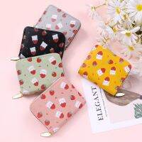 【CC】New Korean WomenS Wallet Cute Cartoon Printing Wallet Small Zipper Girl Pu Leather Coin Purse Strawberry Bear Card Holder