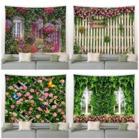 Spring Butterfly Flowers Tapestry Retro Wooden Fence Nature Pink Rose Plants Floral Wall Hanging Garden Home Decor Scenery Cloth