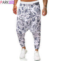 Mens Floral พิมพ์ Harem Baggy Genie Boho กางเกงผ้าฝ้ายลินินโยคะ Drop Crotch Joggers Sweatpants Hip Hop Streetwear กางเกง5XL