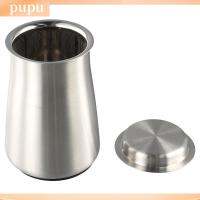 PUPU เงินสีเงิน แก้วกาแฟ sifter พื้นผิวสแตนเลสสตีล พร้อมฝาปิด ถ้วยผสมกาแฟ เครื่องทำกาแฟ ถ้วยกาแฟลายตาข่ายเนื้อละเอียด ผงยาผง