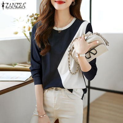 (สินค้ามาใหม่)(จัดส่งฟรี)Fancystyle ZANZEA เสื้อคอกลมลำลองสีตัดกันสไตล์เกาหลีของผู้หญิงเสื้อสเวตเชิ้ตเสื้อกันหนาวถักแขนยาว #10