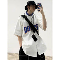 Short-sleeved Baseball Uniform Shirt Women Jacket Men Blouse Japanese Retro Letter Printing Hong Kong Style Loose Street Couple