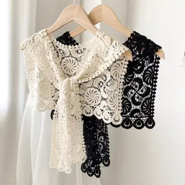 1pc Women's Fashionable Hollow Out Crochet Flower Tassel Shawl Scarf,  All-match Style