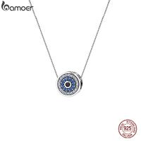 Bamoer 100% 925 Sterling Silver Blue Crystal Evil Eye Necklace Lucky Eye Neck Chain For Women Birthday Gift Fine Jewelry