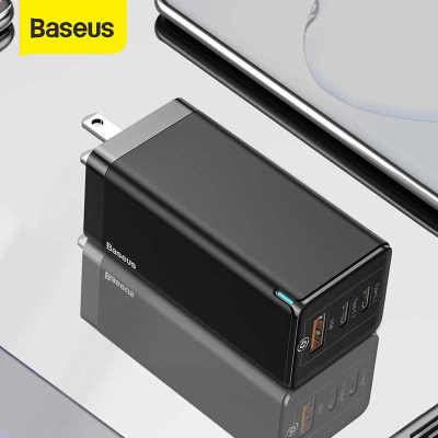 BASEUS เครื่องชาร์จขนาดกะทัดรัดพร้อมสาย US Plug GAN Pro Fast Charger 65W Quick Charge 4.0 3.0 USB C PD Charger 3 พอร์ต USB