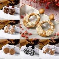 Geometric Rattan Weave Round Square Hollow Drop Hoop Earring