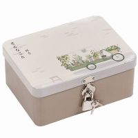 Rectangle Tinplate Storage Box with Padlock  Desktop Storage Container for Chocolate Candy Tea Coffee Cosmetics 17.5x7.5x12.5cm Storage Boxes