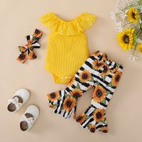 0-18M Summer Baby Girl Clothes Sets Infant Newborn Sleeveless Romper Tops Floral Long Pants Headband 2023 New Children Outfits  by Hs2023