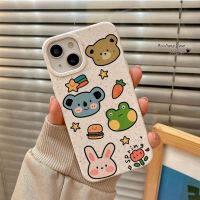 เคส RouJiang สำหรับ iPhone 15 14 13 12 11 Pro Max X Xr Xs Max 7 8 Plus SE 2020แฟชั่นลายฟางสีขาวน่ารักกระต่ายหมีเคสแข็งป้องกันสวยพร้อมส่ง