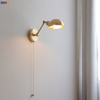 IWHD Nordic Copper Modern Wall Lamp Sconce Pull Chain Switch Bedroom Living Room Bathroom Mirror Light Wandlamp Luminaria LED Power Points  Switches S