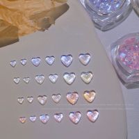 50Pcs New Flat Bottom Nail Art Charms Aurora Love Heart Pattern Nail Jewelry Ornament 3D Glitter Resin Iridescence Accessories