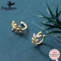 【YD】 Trustdavis Real 925 Sterling Leaves CZ Ear Cuff Clip on Earrings Piercing Earings Jewelry DA1378