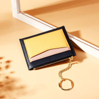Women Wallet Short Solid Color Cute Zipper Key Ring Female Splicing Thin Pu Leather Coin Purses Card Holder Money Clip