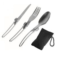 Stainless Steel Foldable Tableware Portable Knife Fork Spoon Kit Outdoor Picnic Camping Fold Cutlery Travel Tour Equipment Tools Flatware Sets