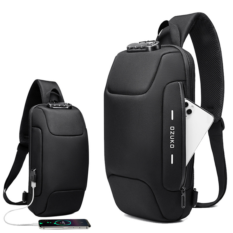 Anti-theft Sling Backpack for Men Crossbody Shoulder Bag with USB Casual Daypack Waterproof Black 