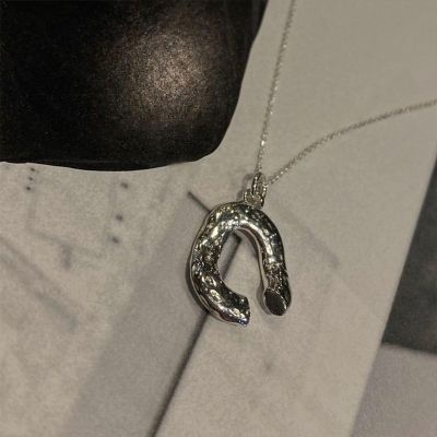[COD] Korean niche design high-end minimalist necklace cold 925 silver hand-beating irregular circles