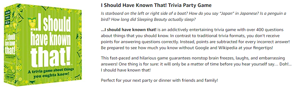 21026" About Things You Oughta Know Trivia Card Game I should have known that 