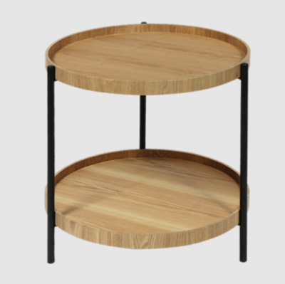 Round center table, wooden pattern, 2 shelves, size 60x60x57 cm. - nature