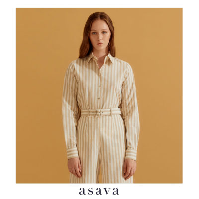 [asava ss23] Gabriella Striped Lace Shirt เสื้อเชิ้ตผู้หญิง ผ้าลายทาง แขนยาว แต่งชายผ้าลูกไม้ แต่งกระดุมหน้า