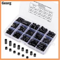 GEORG 320 Pcs ไนลอนทำจากไนลอน ชุดแยกสเปเซอร์สกรู เต้าเสียบไฟฟ้า สีดำสีดำ ที่กั้นระยะทรงกลม ไม่มีเกลียว สวิตช์และตัวเว้นระยะเต้ารับ สกรูสำหรับสกรู