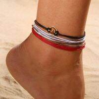 Modyle Bohemian Multi Color Rope Anklets for Women Ethnic Geometric Beach Wave Charm Handmade Ankle Bracelet Set Foot Jewelry