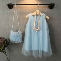 Cute Fairy Baby Girl Princess Dress Sky Blue Sleeveless Bead Tulle Summer Little Girls Party Gown Fancy Dresses  by Hs2023