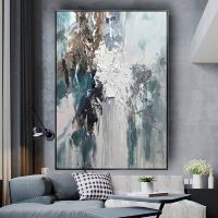 Handcrafted Modern Abstract Oil Painting - Grey &amp; White Grain Texture Canvas Wall Art For Interior Room Decor