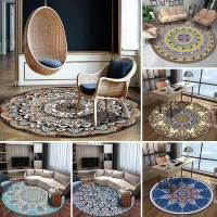 Nordic Ethnic Style Round Large Area Rug For Bedroom Bohemia Woven Cotton Rug Car Knitting Floor Mat 80cm 100cm 140cm