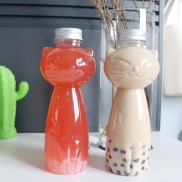 KEQI PET Juice Bottles Transparent Cat Shaped Water Bottles Cartoon With