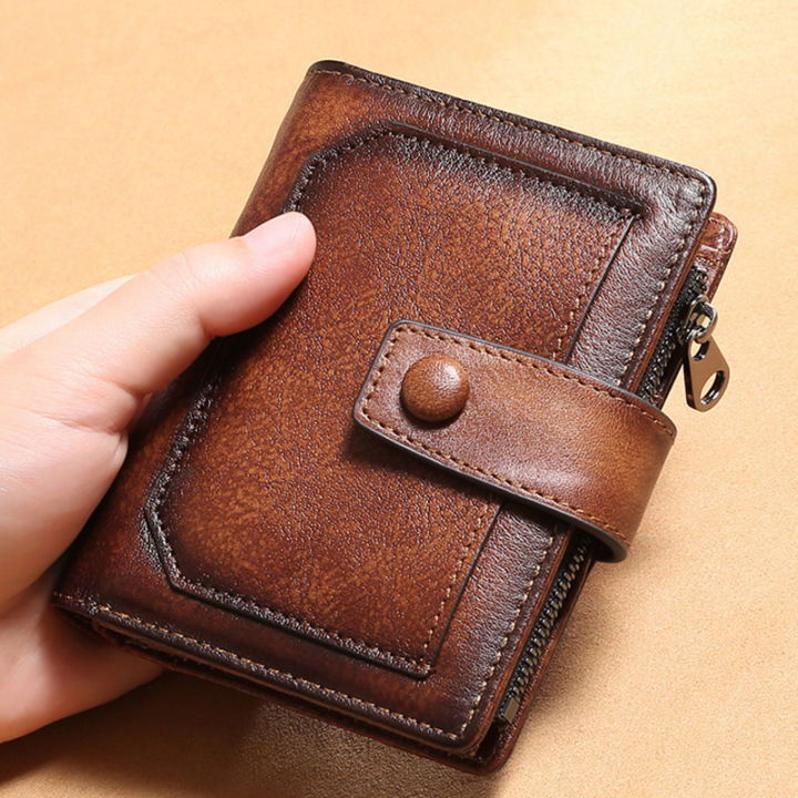 ชายกระเป๋าสตางค์หนังแท้ผู้ชายกระเป๋าเงินเหรียญ-rfid-ป้องกันการโจรกรรมกระเป๋าเงินซิปที่ใส่นามบัตรกระเป๋ากระเป๋าสตางค์ผู้ชาย