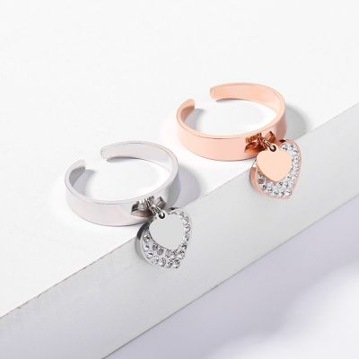 Adjustable Heart Shaped Pendant Rings For Women Crystal Female Finger Rings Romantic Gift For Girlfriend 2020 Fashion Jewelry