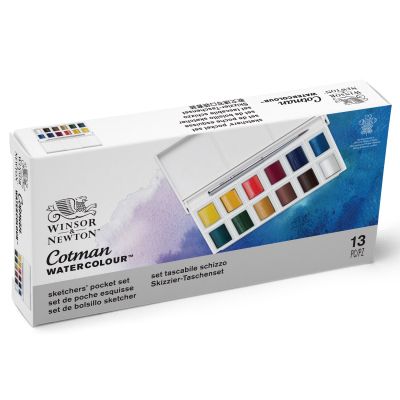 Winsor &amp; Newton ชุดกระเป๋าสีน้ำทึบ12สีคอตแมน12สี12ถาดครึ่งและหนึ่งปากกาพู่กันทำเล็บ