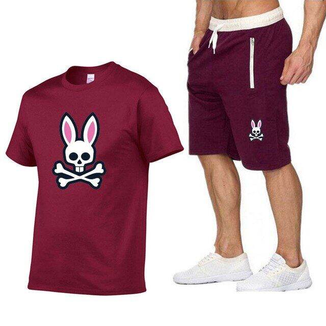 outdoor-sports-jogging-short-sleeved-suit-ghost-rabbit-print-cotton-mens-t-shirt-shorts-summer-casual-suit-women-t-shirt