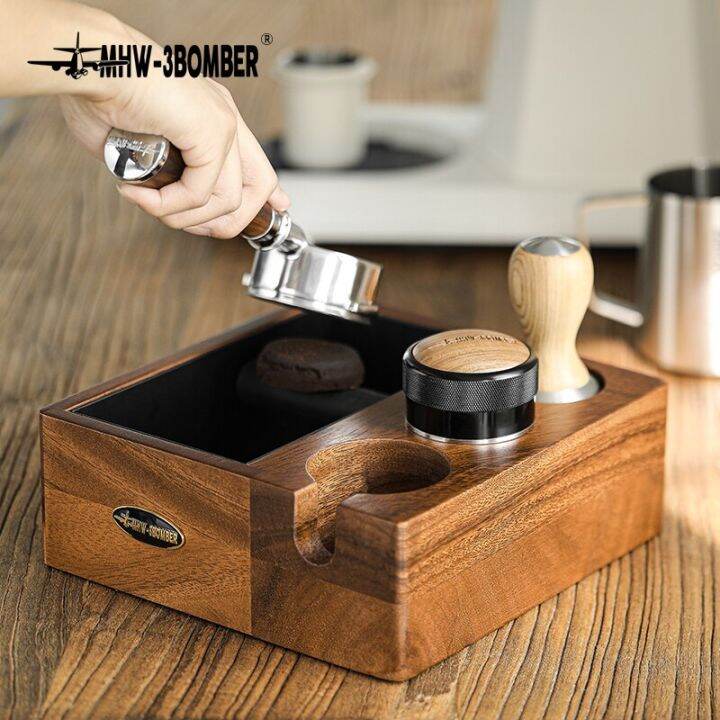 Espresso Knock Box Solid Wood And Metal Tamping Station Tamper Holder