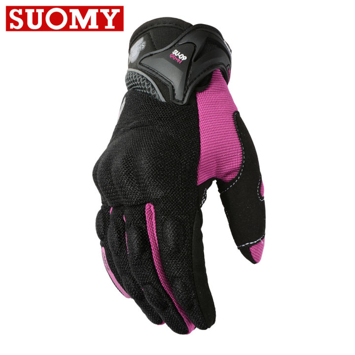 ถุงมือรถจักรยานยนต์ระบายอากาศได้ดีสีชมพู-suomy-สำหรับผู้หญิงถุงมือขี่จักรยาน-moto-ถุงมือรถวิบาก