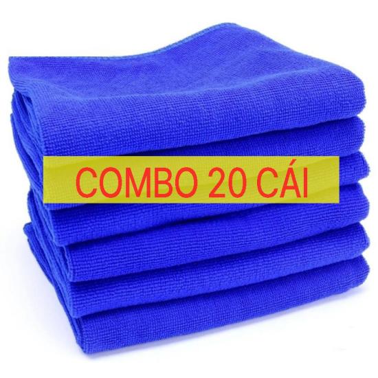 Combo 20 khăn lau xanh dương microfiber 30x30cm cho ô tô, xe hơi - ảnh sản phẩm 1