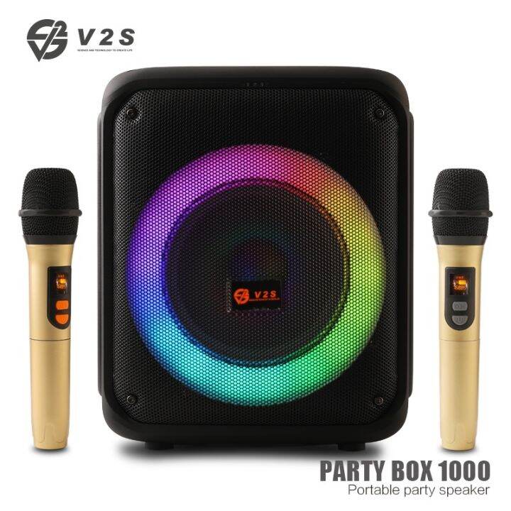 V2S PARTY BOX 1000 Wireless Bluetooth With 2PC Wireless Microphone ...