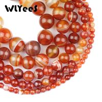 WLYeeS Natural Red Stripe banded carnelian Round Ball 4 6 8 10 12mm Loose beads for jewelry Bracelet earrings Pendant making DIY