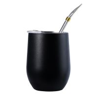 ▽✖﹍ Double Wall 304 Stainless Steel Cup Heat Resistant Portable Yerba Mate Tea Mug With Straw and Lid