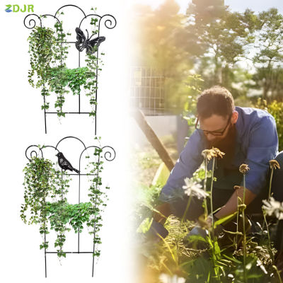ZDJR โครงไม้ระแนงสำหรับปีนเถาดอกไม้พร้อมวัสดุเหล็กทนทานเคลือบป้องกันสนิมสำหรับสวนกระถางผักกลางแจ้ง
