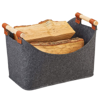 2XStorage Basket Felt, Foldable Storage Bin with Wood Handles, Storage Box for Wood Firewood Winter 17.7X 12.6X 15.7Inch Durable