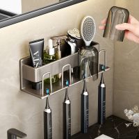 【LZ】❏  Wall-Mounted Toothbrush Stand Cup Drain Holder Toothbrush Bathroomshelf Multifuncional Rack Metal Storage Free-Punch