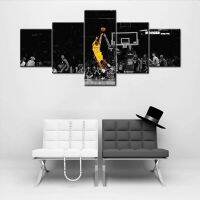 5 Panel Black Yellow Background Match Basketball Player of at Staples Center in Los Angeles Paintings Wall Art Poster Pictures