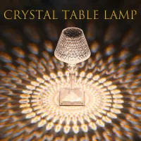 ◎✣☄ LED Crystal Table Lamp Touch Dimming Desk Lamp Creative Wine Glass Night Light Portable Atmosphere Light Bar Restaurant Decor