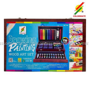 Bộ màu vẽ Colormate hộp gỗ cao cấp 116 chi tiết, Art Set, Quà tặng cho bé