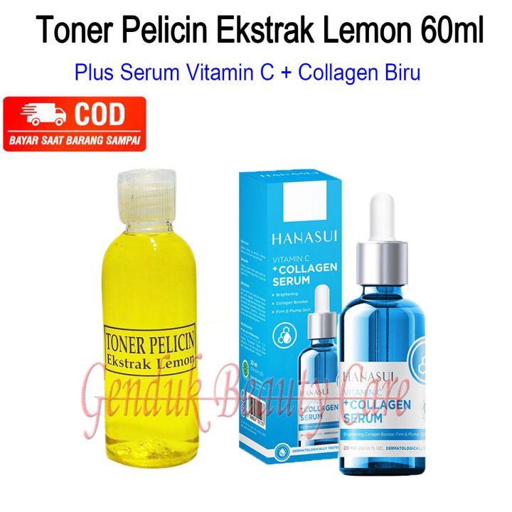 Toner Pelicin Ekstrak Lemon 60ml Plus Serum Vitamin C Collagen Biru