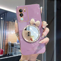 เคสโทรศัพท์ชุบหรูหราสำหรับ VIVO V29 5G กล้องติดกระจกหลังแต่งหน้าลายผีเสื้อน่ารักปกป้อง VIVOV29ปลอกอ่อนฝาหลังเคสโทรศัพท์มือถือขอบซิลิโคน V29 Vivo 5G