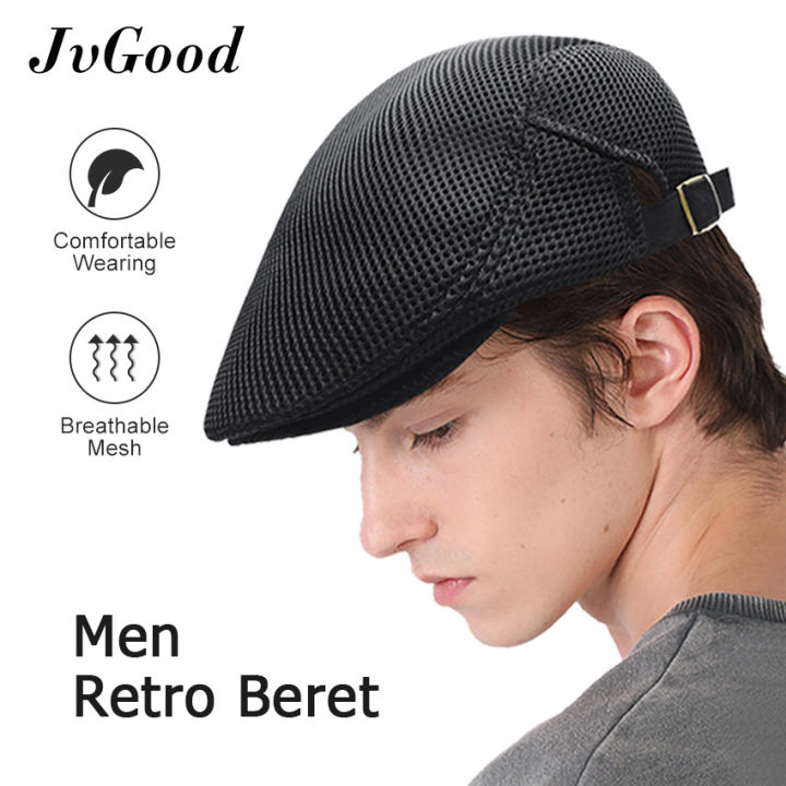 2023 Hot Jvgood Men'S Hat Berets Mesh Cap Golf Driving Sun Flat Breathable  Men Cap Berets British Western Style Wool Cap Classic Vintage Beret Cap  Casual Hat Hip Hop Berets For Men |