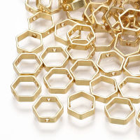 10pc Brass Bead Frames Hexagon Real 18K Gold Plated 8x8.5x2.5mm Hole: 1.2mm